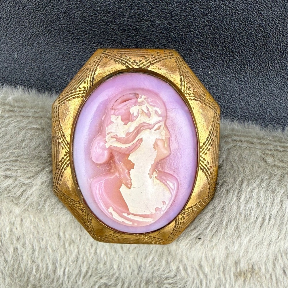 Vintage Gold Filled Pink Cameo Unique Color